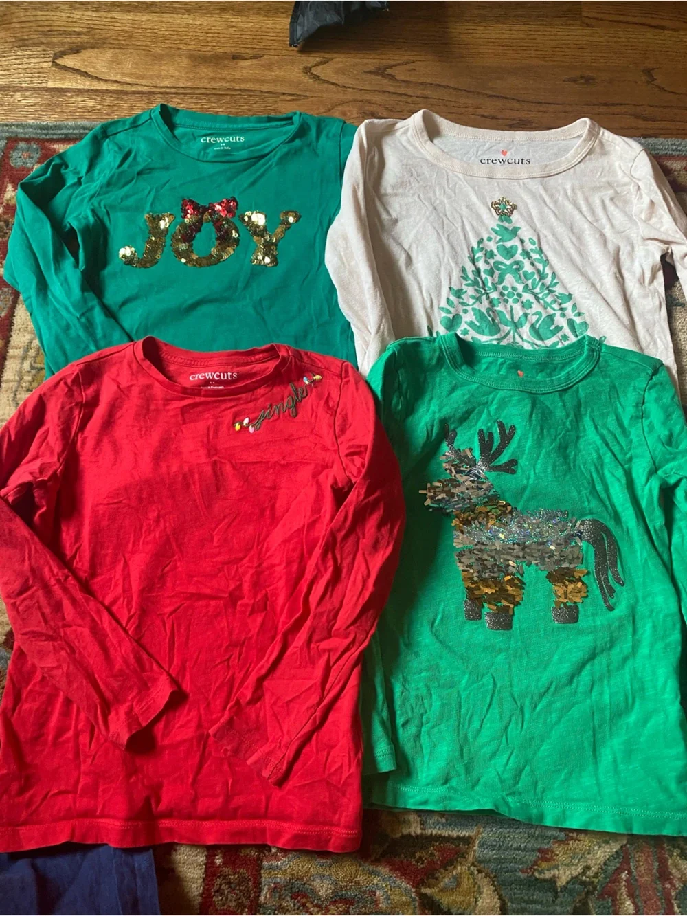 Crewcuts Sequin christmas bundle Graphic Long Sleeve Tees - 4 shirts size 6/7